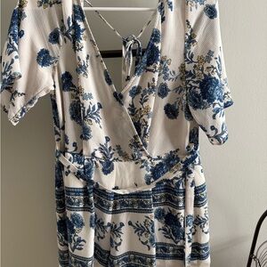 Trixxi Floral Dress in Blue and Cream